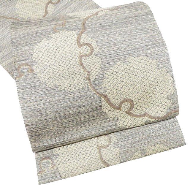 袋帯 中古 リサイクル 正絹 紬地 仕立て上がり 六通 雪輪模様 鹿の子  