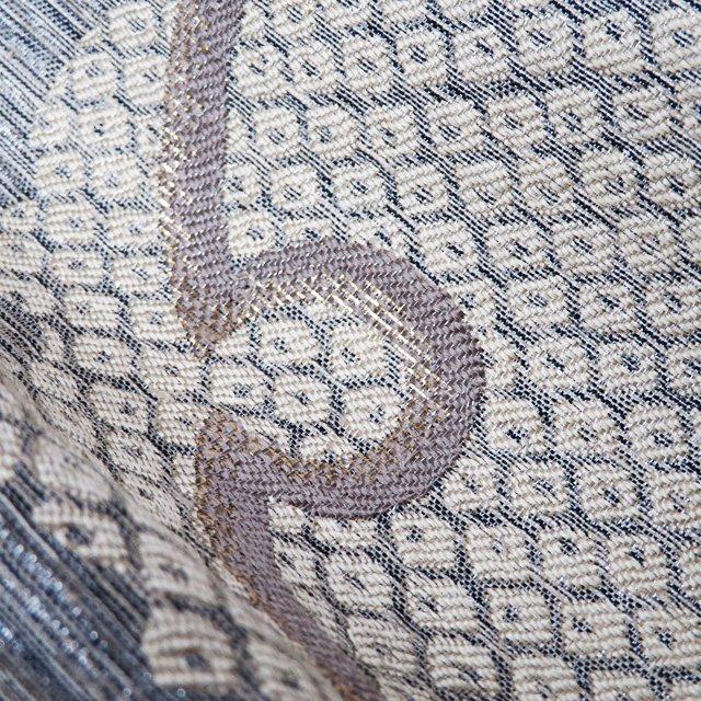 袋帯 中古 リサイクル 正絹 紬地 仕立て上がり 六通 雪輪模様 鹿の子  