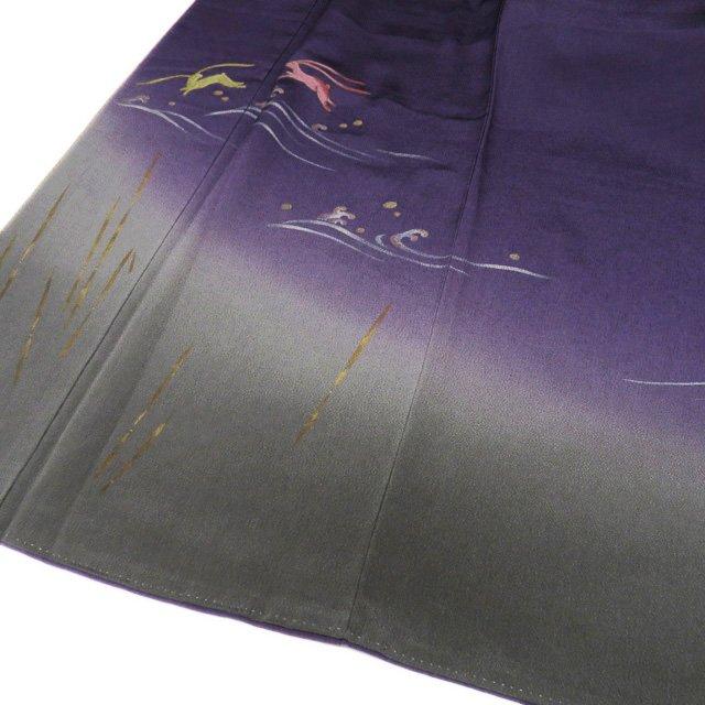 付下げ 付け下げ 訪問着 着物 未使用 袷 縮緬地 落款 刺繍 波に兎の図
