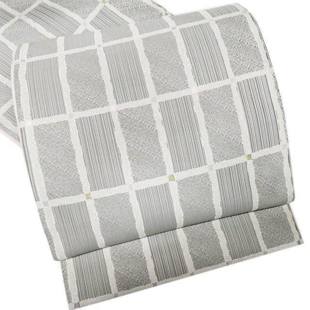 袋帯 中古 リサイクル 正絹 フォーマル 仕立て上がり 六通 格子模様 箔  