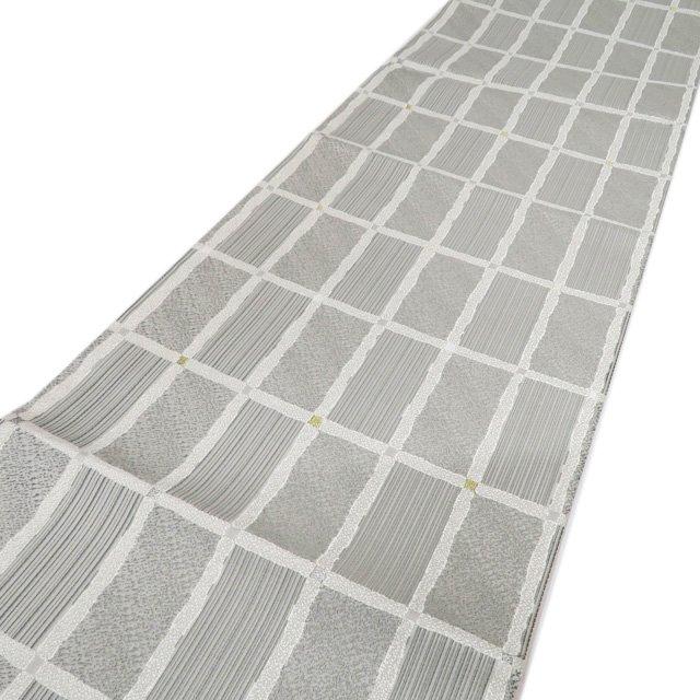 袋帯 中古 リサイクル 正絹 フォーマル 仕立て上がり 六通 格子模様 箔  