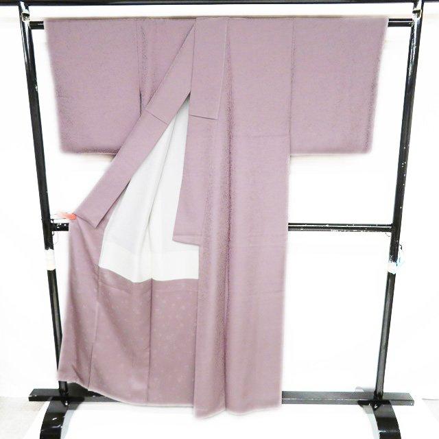 色無地 着物 中古 正絹 袷 フォーマル 紋付き 地模様 鳳凰唐草文様 薄