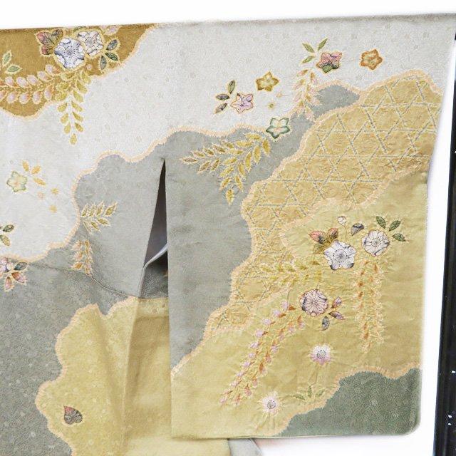 特選 訪問着 着物 中古 袷 桐屋 翠山工房 辻が花 絞り 地模様 金通し