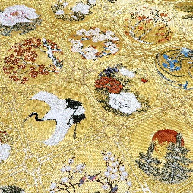 袋帯 中古 リサイクル 正絹 フォーマル 仕立て上がり 六通 本金箔 傘松閣名画集 格天井文 花鳥 箔糸 多色 金 きもの北條 A1096-10 袋帯 中古 リサイクル 正絹 フォーマル 仕立て上がり 六通 本金箔 傘松