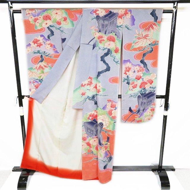 振袖 襦袢 2点 セット 着物 中古 正絹 きぬたや 絞り 花模様 御車 多色