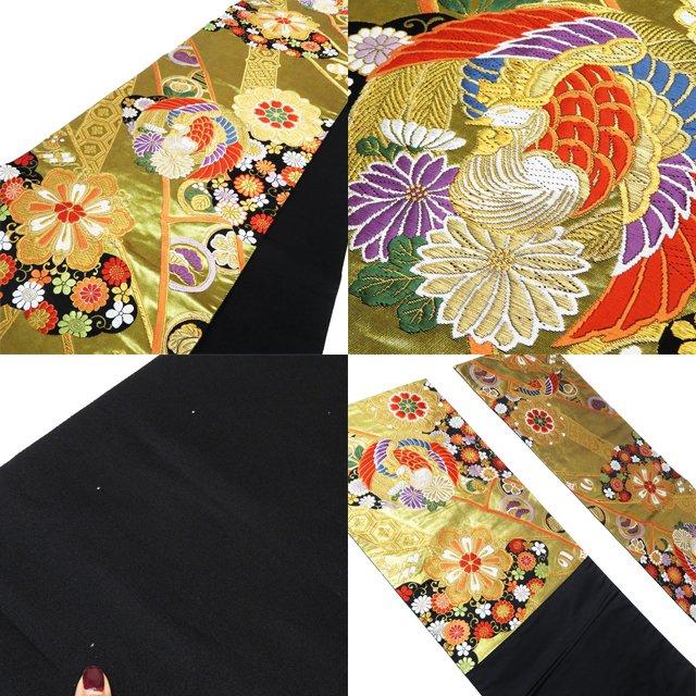 振袖 襦袢 袋帯 3点 セット 着物 中古 正絹 花模様 絞り 地模様 乳白色 多色 金 身丈171.5cm 裄67cm L トール きもの北條 A1098-8の画像