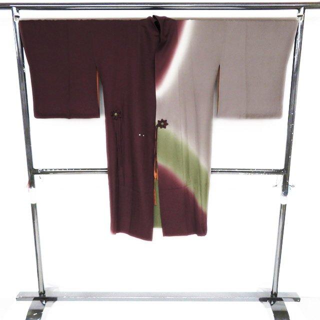 コート 道中着 着物 中古 正絹 暈し 焦茶色 柴色 老竹色 身丈110cm 裄