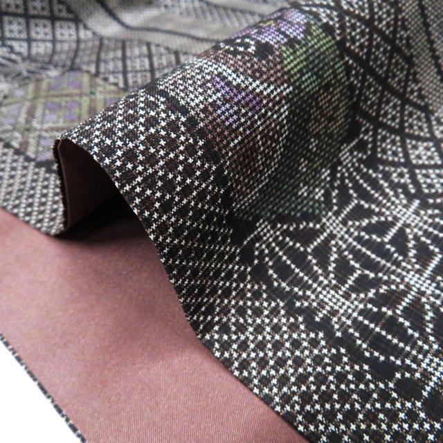 大島紬 着物 中古 正絹 袷 カジュアル 縦段模様 焦茶色 多色 身丈160cm  