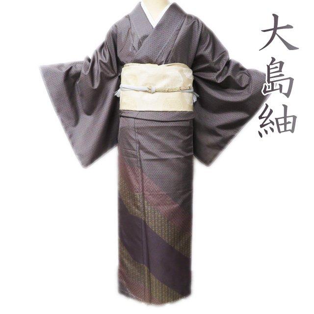大島紬 着物 未使用 正絹 袷 セミフォーマル 樺茶色 多色 身丈158cm 裄 