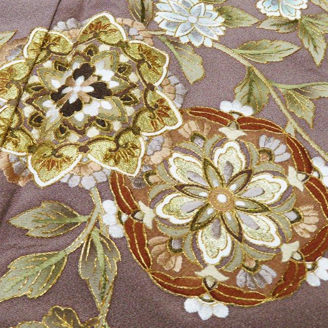 訪問着 着物 中古 正絹 袷 フォーマル 蘇州刺繍 中国刺繍 花紋 華文  