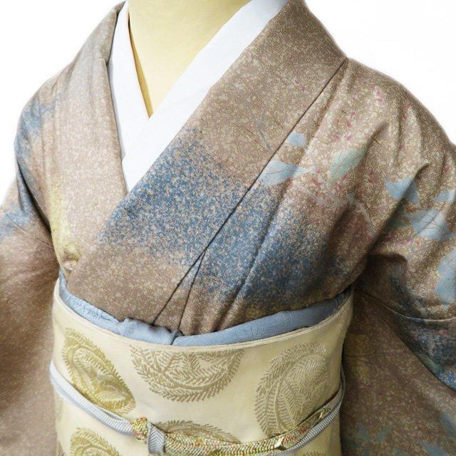 特選 牛首紬 着物 中古 袷 セミフォーマル 白山工房 ラベル付き 植物