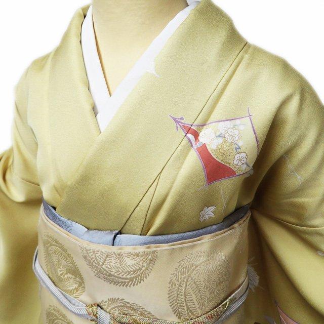 訪問着 着物 中古 正絹 袷 金駒刺繍 花の図 吹き寄せ文 淡黄色 多色 金 身丈167.5cm 裄67.5cm L トール きもの北條 A1102-7 訪問着 着物 中古 正絹 袷 金駒刺繍 花の図 吹き寄せ文 淡黄色 多色 金