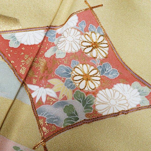 訪問着 着物 中古 正絹 袷 金駒刺繍 花の図 吹き寄せ文 淡黄色 多色 金 身丈167.5cm 裄67.5cm L トール きもの北條 A1102-7 訪問着 着物 中古 正絹 袷 金駒刺繍 花の図 吹き寄せ文 淡黄色 多色 金