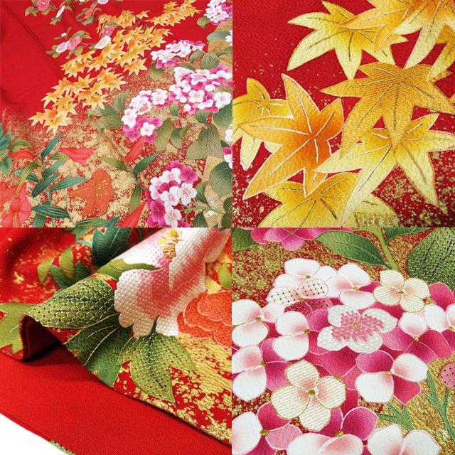 付下げ＊袷着物 汕頭刺繡 霞取り宝相華模様 吉祥 黄緑色 正絹 3SG16 振袖 着物 中古 正絹 袷 汕頭刺繍 スワトウ 相良刺繍 蘇州刺繍 花の図