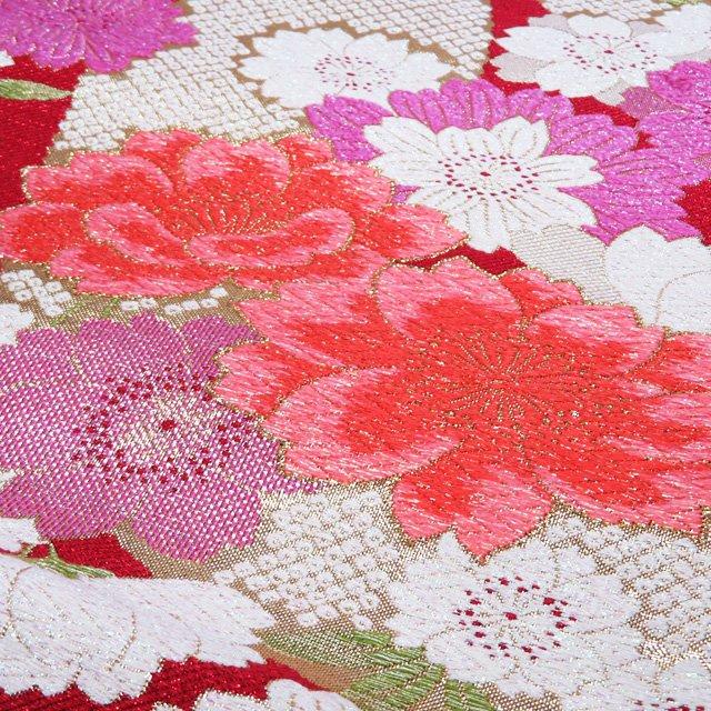 袋帯 振袖用 中古 リサイクル 正絹 フォーマル 仕立て上がり 六通 花模様 桜 箔糸 オーロラ箔糸 赤色 多色 金 きもの北條 A1107-13 袋帯 振袖用 中古 リサイクル 正絹 フォーマル 仕立て上がり 六通 花