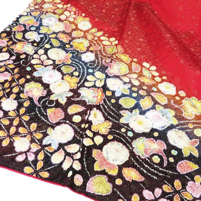 振袖 着物 中古 正絹 桐屋 翠山工房 落款 辻が花 絞り 地模様 金通し