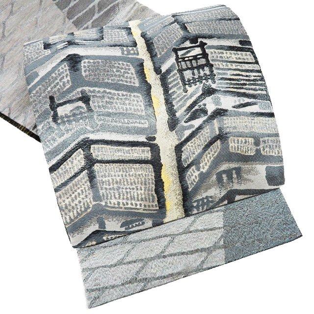 袋帯 未使用 正絹 フォーマル 仕立て上がり 京都 風景 町家 格子 敷石  