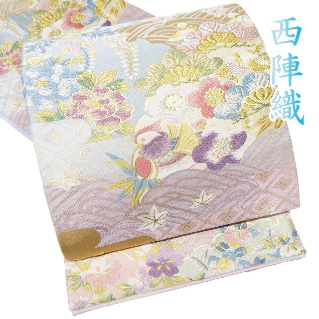 袋帯 中古 リサイクル 正絹 フォーマル 仕立て上がり 六通 西陣織 ラベル 花と鴛鴦の図 金通し 多色 金銀 きもの北條 A1112-14 袋帯 中古 リサイクル 正絹 フォーマル 仕立て上がり 六通 西陣織