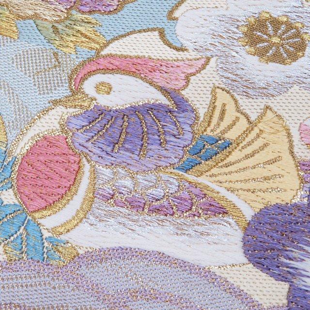 袋帯 中古 リサイクル 正絹 フォーマル 仕立て上がり 六通 西陣織 ラベル 花と鴛鴦の図 金通し 多色 金銀 きもの北條 A1112-14 袋帯 中古 リサイクル 正絹 フォーマル 仕立て上がり 六通 西陣織
