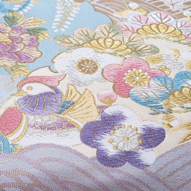 袋帯 未使用 正絹 フォーマル 仕立て上がり 六通 西陣伝統工芸作品集 花の図 波文 箔糸 きもの北條 A1252-12 袋帯 未使用 正絹 フォーマル 仕立て上がり 六通 西陣伝統工芸作品集