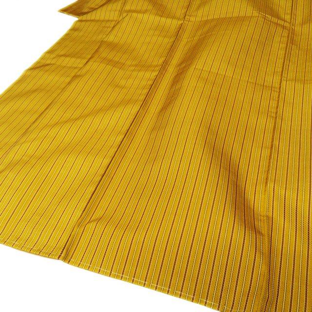 特選 着物 中古 正絹 袷 カジュアル 本場 黄八丈 ラベル付き 縦縞模様
