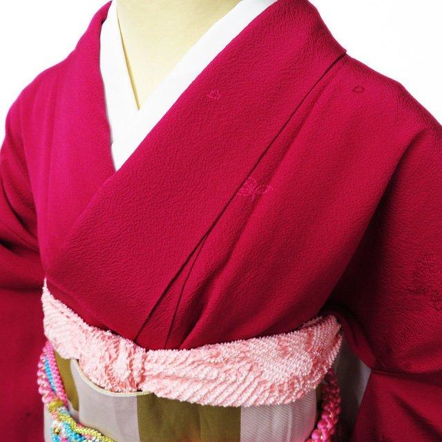 振袖 着物 中古 正絹 山本寛斎 落款 地模様 桜模様 マゼンタ色 身丈176cm 裄68cm L トール きもの北條 A1112-6 振袖 着物 中古 正絹 山本寛斎 落款 地模様 桜模様 マゼンタ色 身丈