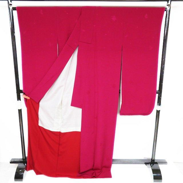 振袖 着物 中古 正絹 山本寛斎 落款 地模様 桜模様 マゼンタ色 身丈