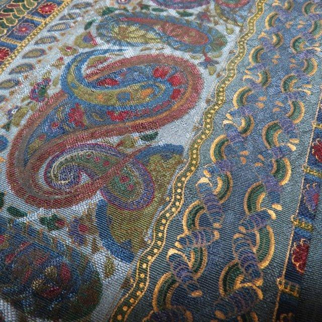 袋帯 未使用 正絹 カジュアル 仕立て上がり 全通 ペイズリー模様 暗  