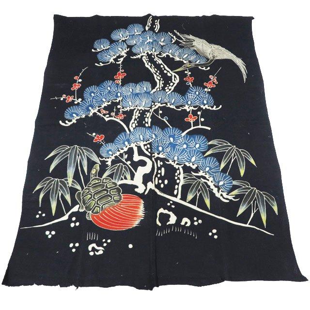 藍染 筒描き 筒書き つつがき 鶴 亀 松竹梅 古裂 時代布 襤褸 古布