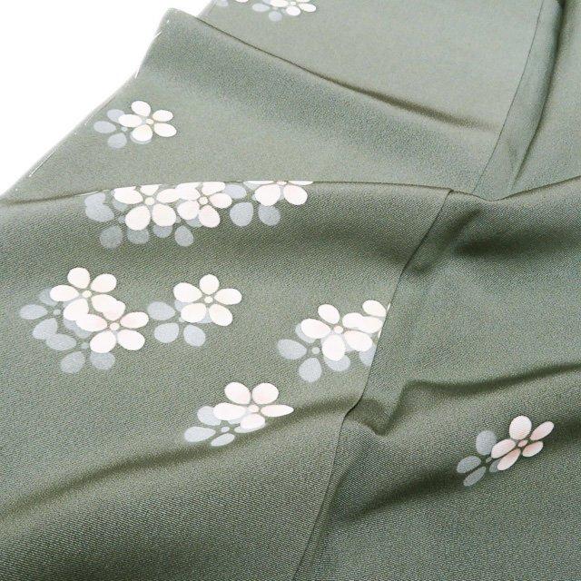 小紋 着物 中古 正絹 袷 カジュアル 小花模様 反端付き 老竹色 多色