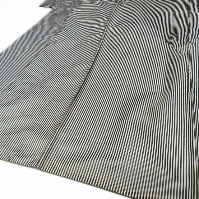 お召し 御召 着物 中古 正絹 袷 カジュアル 縦縞模様 ストライプ 老竹