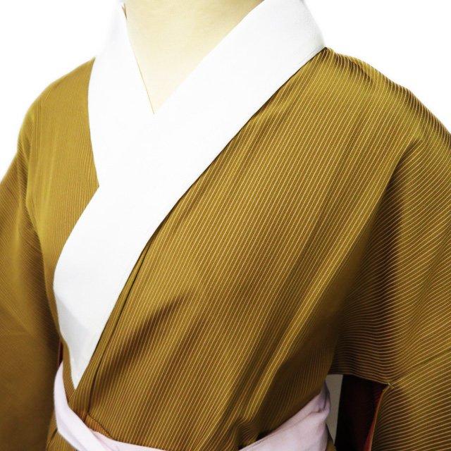 襦袢 長襦袢 中古 正絹 縦縞模様 ストライプ 黄土色 身丈126.5cm 裄62cm きもの北條 A1120-5 襦袢 長襦袢 中古 正絹 縦縞模様 ストライプ 黄土色 身丈126.5cm 裄
