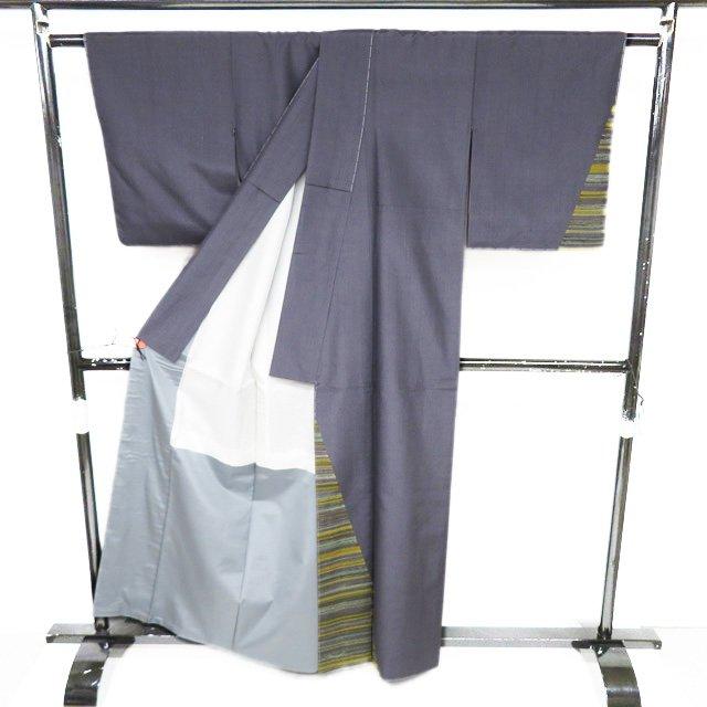 紬 着物 中古 正絹 袷 セミフォーマル 鼠色 多色 身丈161cm 裄65cm M