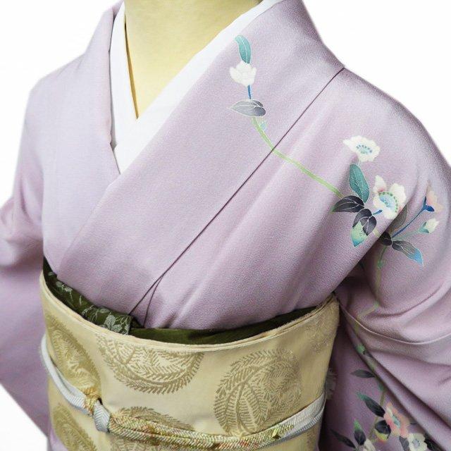 特選 訪問着 着物 中古 袷 フォーマル 本加賀友禅 和泉衛知 落款 花の図 ラベル付き 淡紅藤色 多色 身丈159cm 裄68cm M きもの北條 A1123-6の画像