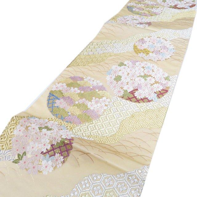 袋帯 中古 リサイクル 正絹 フォーマル 仕立て上がり 六通 唐織 花模様 菊 萩 七宝 箔糸 象牙色 多色 金 きもの北條 A1104-15 袋帯 中古 リサイクル 正絹 フォーマル 仕立て上がり 六通 唐織 花模様