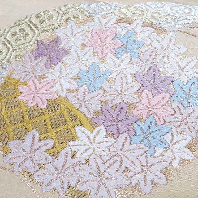 袋帯 中古 リサイクル 正絹 フォーマル 仕立て上がり 六通 唐織 花模様 菊 萩 七宝 箔糸 象牙色 多色 金 きもの北條 A1104-15 袋帯 中古 リサイクル 正絹 フォーマル 仕立て上がり 六通 唐織 花模様