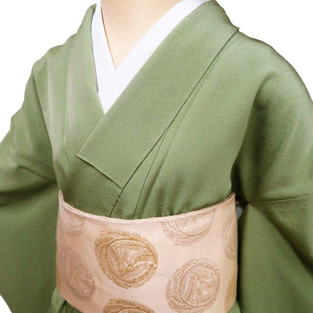 色無地 着物 中古 正絹 袷 カジュアル 洒落紋 柳染色 身丈160cm 裄66.5cm M きもの北條 A1131-3 色無地 着物 中古 正絹 袷 カジュアル 洒落紋 柳染色 身丈160cm 裄66.5