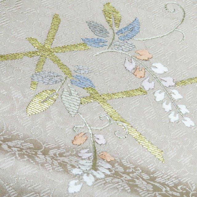 訪問着 付下げ お召し 着物 中古 正絹 袷 フォーマル 刺繍 地模様 花