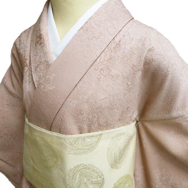 色無地 着物 中古 正絹 袷 フォーマル 紋付き 地模様 花唐草模様 洗