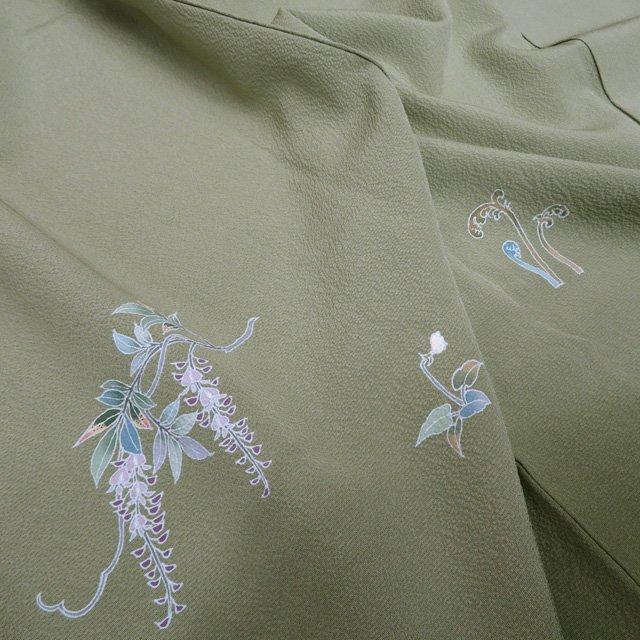 色留袖 訪問着 着物 中古 正絹 袷 紋なし 加賀友禅 梶山伸 落款 花の図