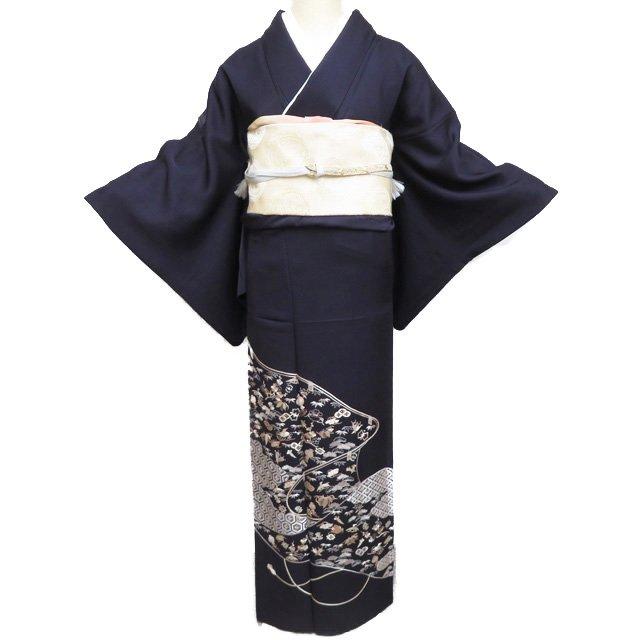 特選 色留袖 着物 中古 袷 紋付 一つ紋 刺繍 七宝 亀甲 宝物