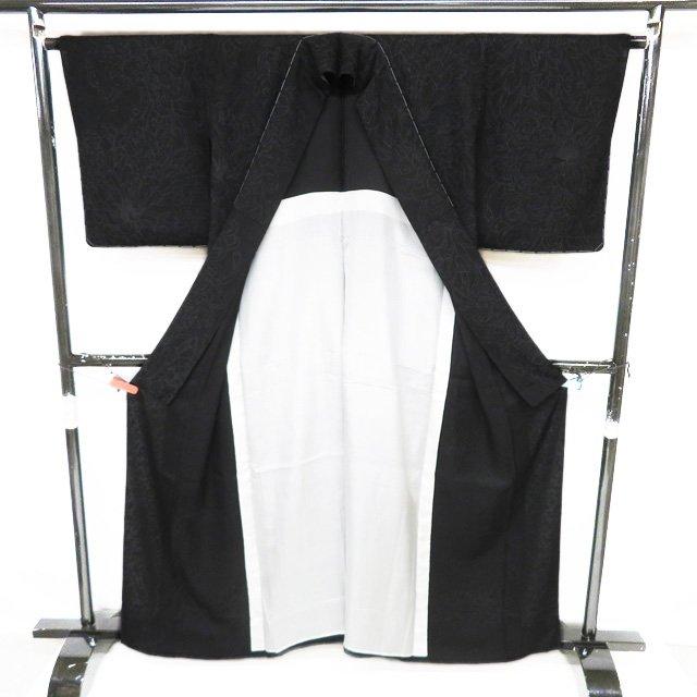 特選 夏物 小紋 着物 未使用 正絹 紋紗 カジュアル 花模様 菊 黒色 身丈160.5cm 裄65cm M きもの北條 A1147-15の画像