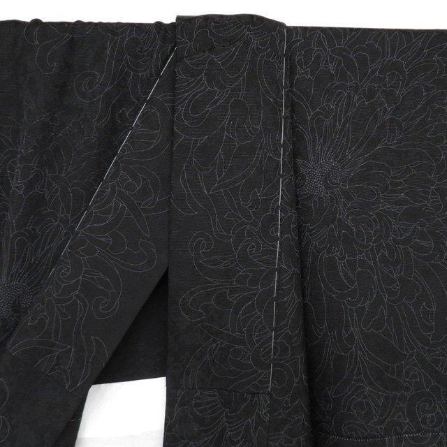 特選 夏物 小紋 着物 未使用 正絹 紋紗 カジュアル 花模様 菊 黒色 身丈160.5cm 裄65cm M きもの北條 A1147-15の画像