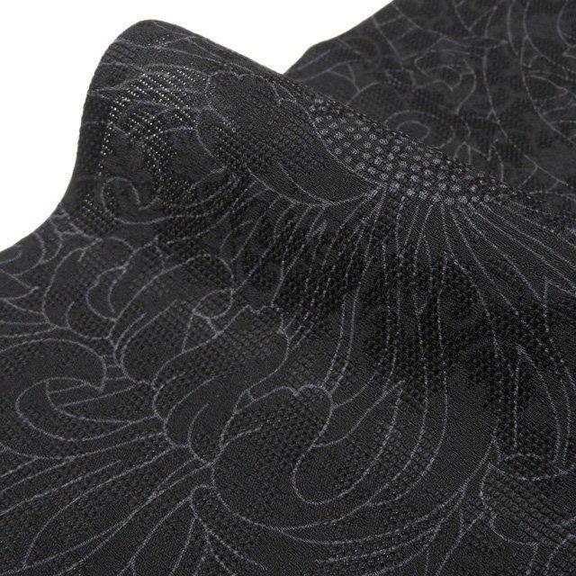 特選 夏物 小紋 着物 未使用 正絹 紋紗 カジュアル 花模様 菊 黒色 身丈160.5cm 裄65cm M きもの北條 A1147-15の画像
