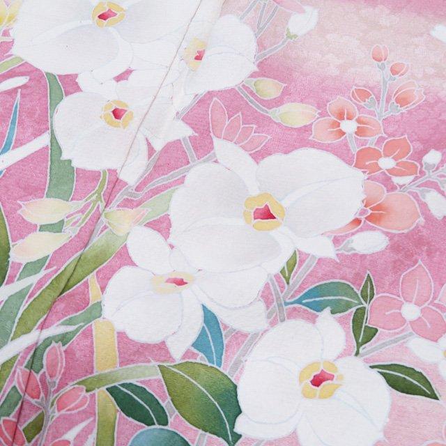 訪問着 着物 未使用 正絹 単衣 フォーマル 花の図 桜散らし 地模様