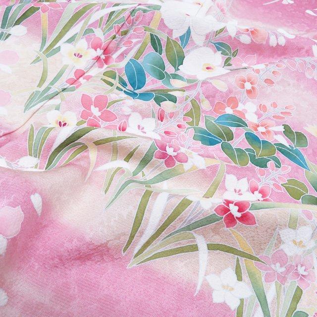 訪問着 着物 未使用 正絹 単衣 フォーマル 花の図 桜散らし 地模様