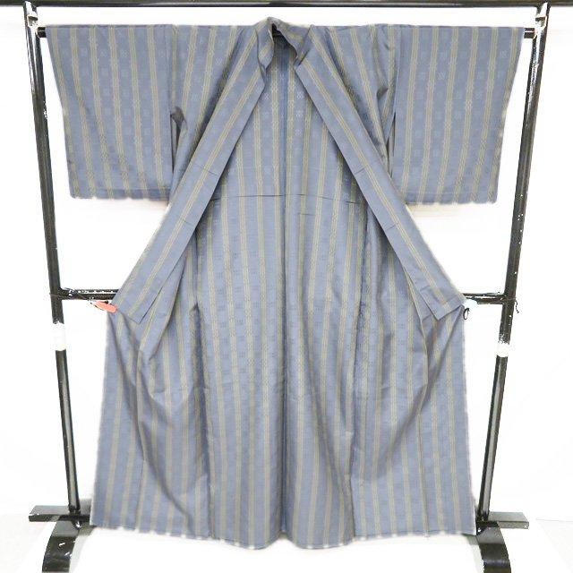 首里 花織 小紋 着物 中古 正絹 単衣 カジュアル 縞模様 鼠色 多色  