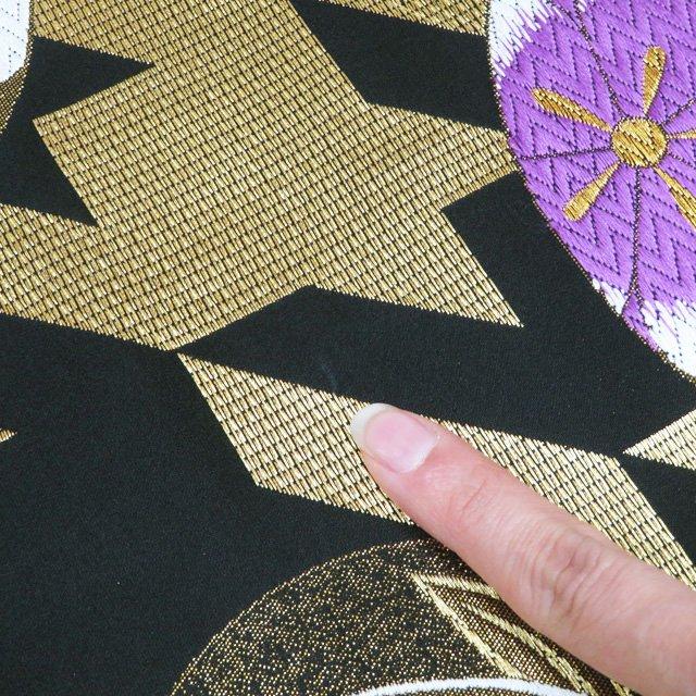 袋帯 振袖用 中古 リサイクル 正絹 フォーマル 仕立て上がり 六通 千鳥格子に花模様 箔糸 黒色 多色 金 きもの北條 A1157-14 袋帯 振袖用 中古 リサイクル 正絹 フォーマル 仕立て上がり 六通 千鳥