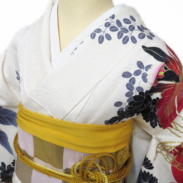振袖 着物 中古 正絹 刺繍 花模様 秋草 蝶 銀通し 赤色 ギャル 白色 黒色 多色 金 身丈175cm 裄68cm L トール きもの北條 A1157-6 振袖 着物 中古 正絹 刺繍 花模様 秋草 蝶 銀通し 赤色 ギャル 白色