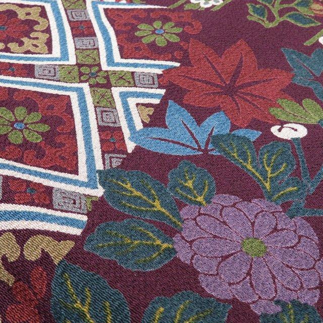 開き名古屋帯 なごや帯 中古 リサイクル 正絹 縮緬地 カジュアル 仕立て上がり 全通 花の図 百塩茶色 多色 きもの北條 A1160-9 開き名古屋帯 なごや帯 中古 リサイクル 正絹 縮緬地 カジュアル
